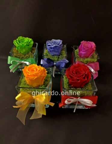 Cubetto in cristallo con rosa stabilizzata grande colore ARANCIO